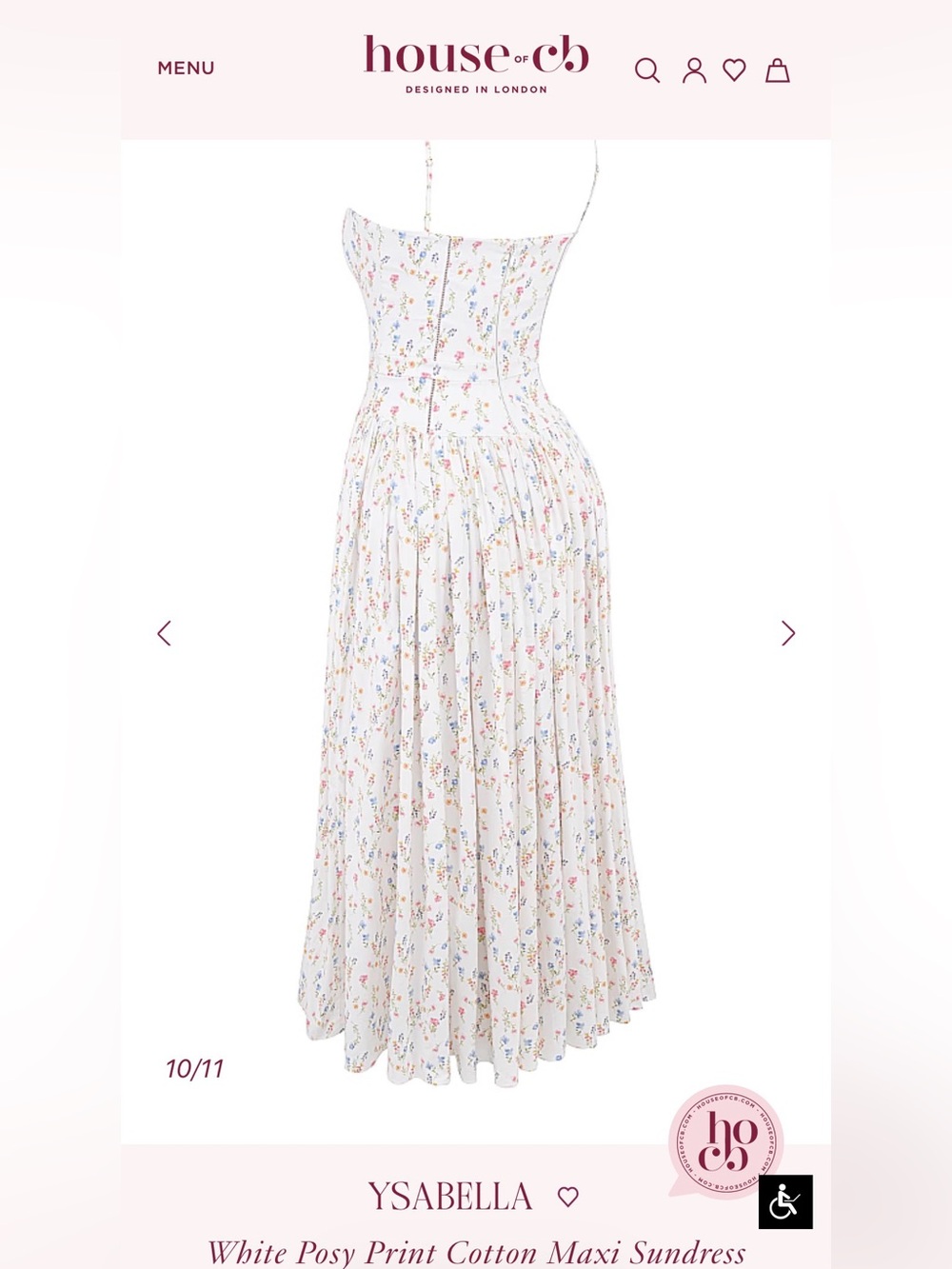 House of CB YSABELLA White Posy Print Cotton Maxi Sundress L+ plus cup $299 - Picture 9 of 9